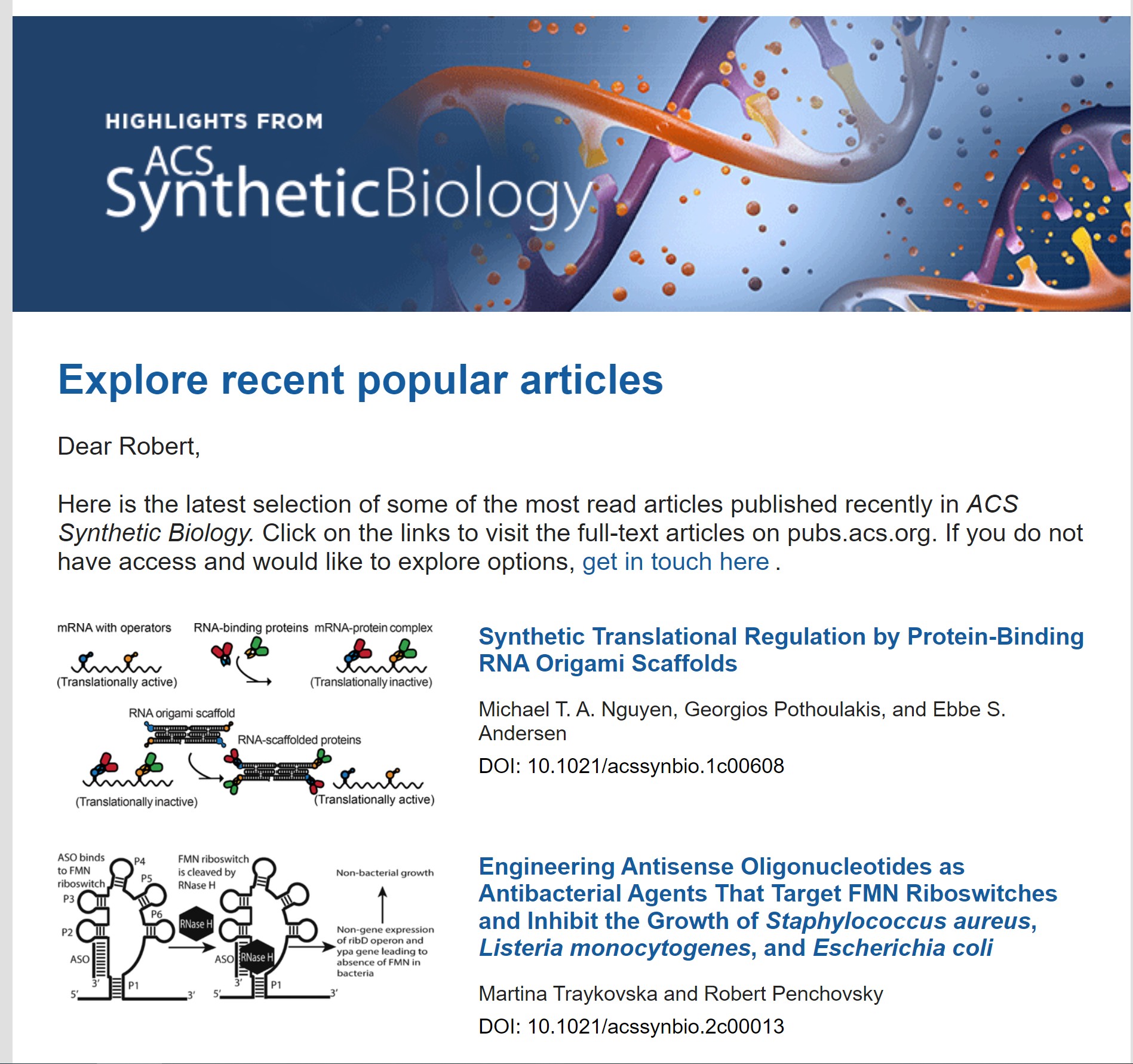 Our recent paper is among the most popular in the ACS Synthetic Biology!